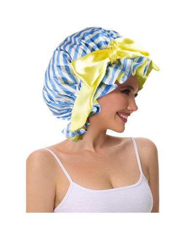 Bonete de Ducha de Satén Vettres para Mujeres Rayas Azules
