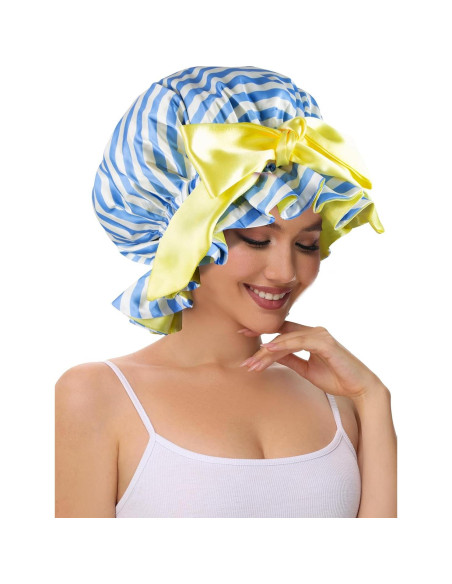 Bonete de Ducha de Satén Vettres para Mujeres Rayas Azules