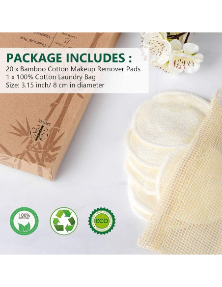 20 Almohadillas Desmaquillantes Reutilizables ASPACES de Bambú