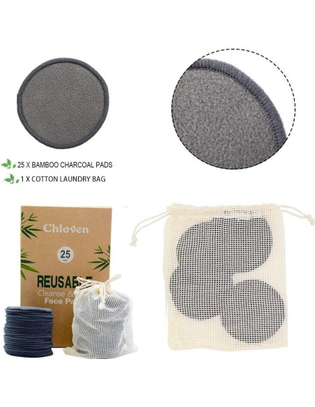 Almohadillas Desmaquillantes Reutilizables Chloven 25 Pzas Bambú