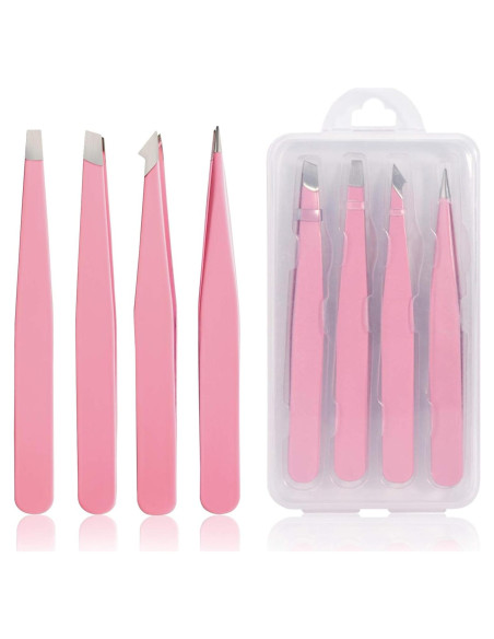 Juego de Pinzas de Acero Inoxidable Tirdkid 4 Piezas Rosa