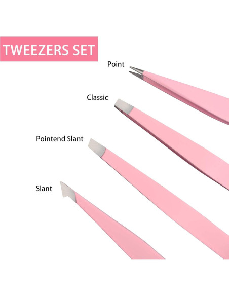Juego de Pinzas de Acero Inoxidable Tirdkid 4 Piezas Rosa