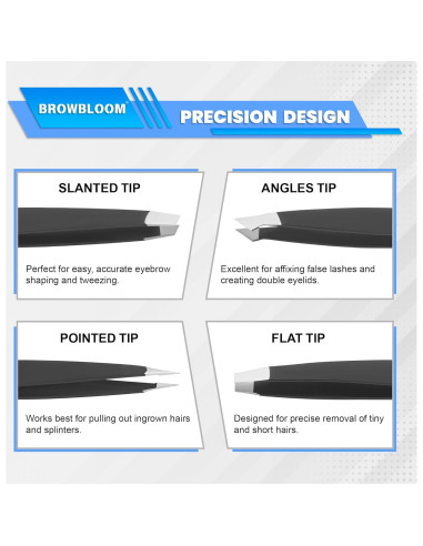 Juego de 4 Pinzas de Acero Inoxidable BROWBLOOM para Vello Facial