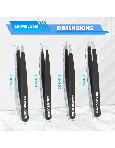 Juego de 4 Pinzas de Acero Inoxidable BROWBLOOM para Vello Facial
