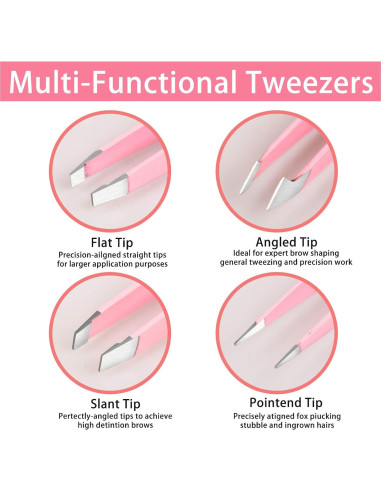 Juego de Pinzas de Acero Inoxidable Tirdkid 4 Piezas Rosa