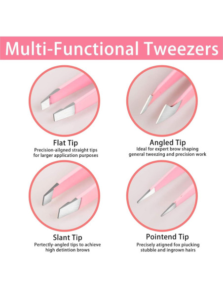 Juego de Pinzas de Acero Inoxidable Tirdkid 4 Piezas Rosa