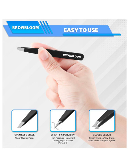 Juego de 4 Pinzas de Acero Inoxidable BROWBLOOM para Vello Facial