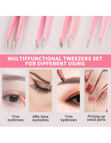 Juego de Pinzas de Acero Inoxidable Tirdkid 4 Piezas Rosa