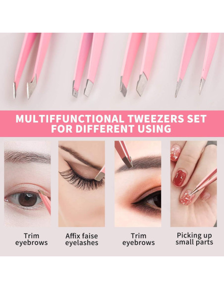 Juego de Pinzas de Acero Inoxidable Tirdkid 4 Piezas Rosa