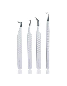 Pinzas para Pestañas MK QUEENS - Acero Inoxidable - Juego de 4