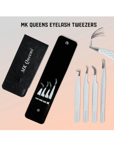 Pinzas para Pestañas MK QUEENS - Acero Inoxidable - Juego de 4 2