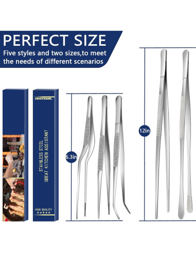 Juego de 5 Pinzas de Cocina Tangoowal de Acero Inoxidable 30.48 cm