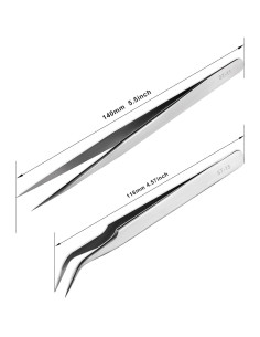 Juego de Pinzas de Precisión HUAYOTO 2 Pcs Acero Inoxidable 2