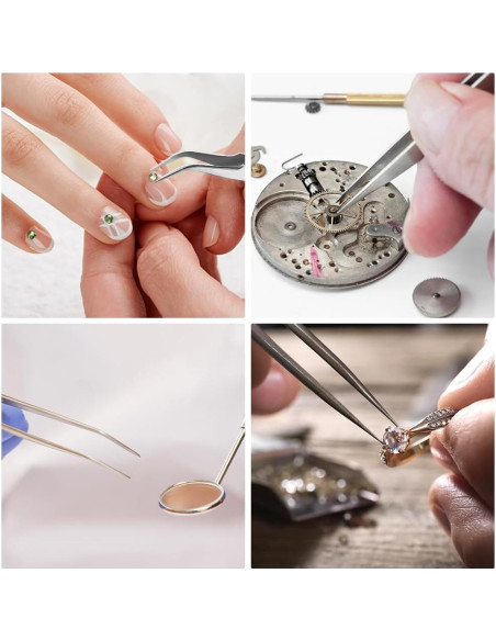 Juego de Pinzas de Precisión HUAYOTO 2 Pcs Acero Inoxidable