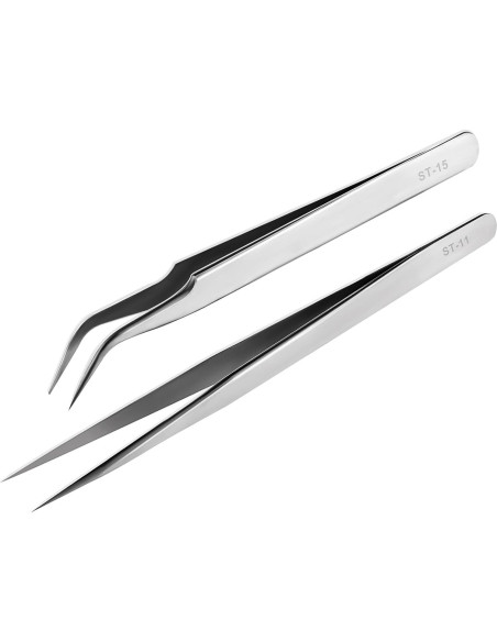 Juego de Pinzas de Precisión HUAYOTO 2 Pcs Acero Inoxidable