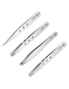 Juego de Pinzas de Acero Inoxidable Hobri - 4 Piezas con Estuche