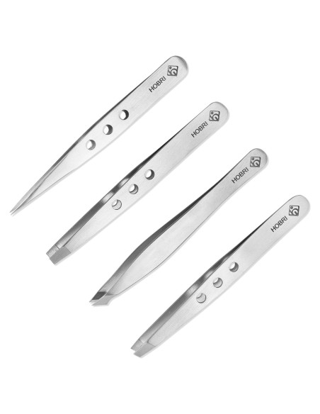 Juego de Pinzas de Acero Inoxidable Hobri - 4 Piezas con Estuche