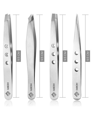 Juego de Pinzas de Acero Inoxidable Hobri - 4 Piezas con Estuche