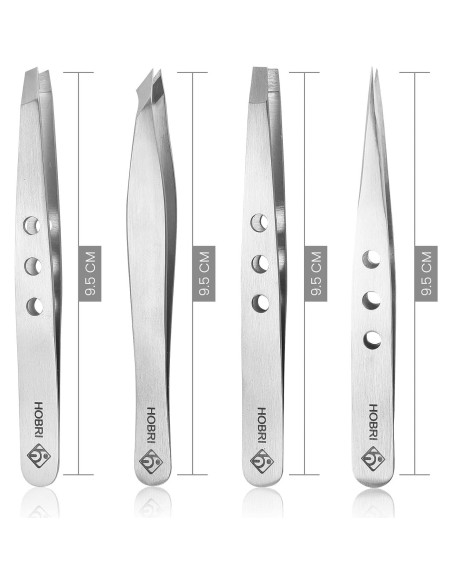 Juego de Pinzas de Acero Inoxidable Hobri - 4 Piezas con Estuche