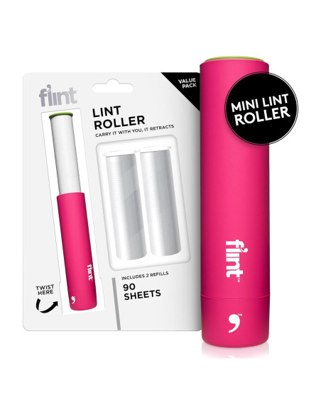 Rodillo Quitapelusas Mini Flint Rosa 90 Hojas Extra Pegajosas