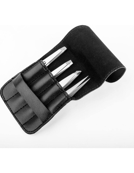 Juego de Pinzas de Acero Inoxidable Hobri - 4 Piezas con Estuche