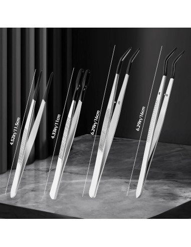 Juego de 4 Pinzas de Precisión CKKAPTURE con Puntas de Goma