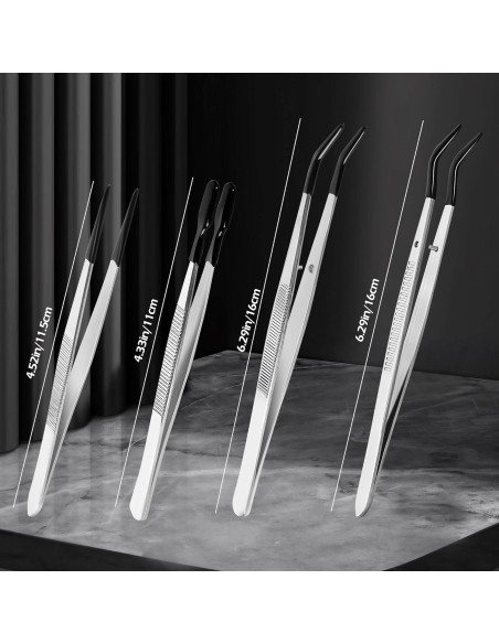 Juego de 4 Pinzas de Precisión CKKAPTURE con Puntas de Goma