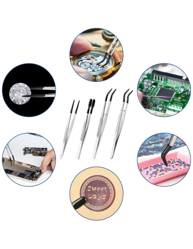 Juego de 4 Pinzas de Precisión CKKAPTURE con Puntas de Goma