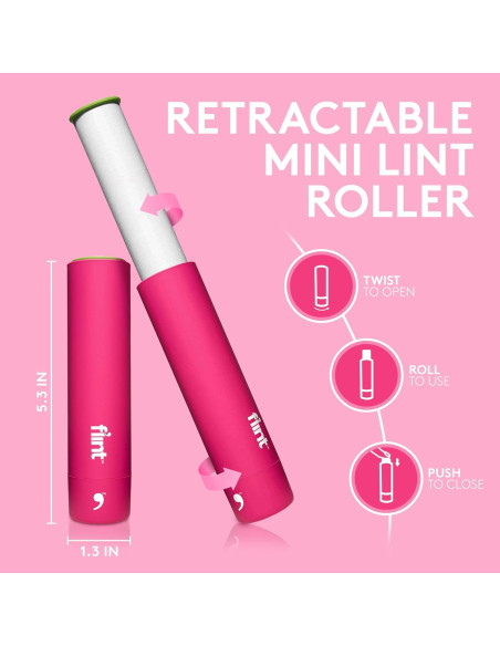 Rodillo Quitapelusas Mini Flint Rosa 90 Hojas Extra Pegajosas