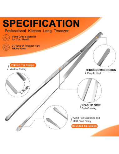 Juego de Pinzas de Cocina Achiwish 30 cm Acero Inoxidable