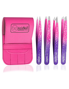 Juego de Pinzas 4 en 1 ASHNUR Beauty Acero Inoxidable Rosa