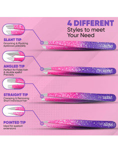 Juego de Pinzas 4 en 1 ASHNUR Beauty Acero Inoxidable Rosa 2