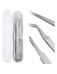 Juego de Pinzas de Precisión QDiShi 3 Piezas Acero Inoxidable