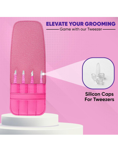 Juego de Pinzas 4 en 1 ASHNUR Beauty Acero Inoxidable Rosa