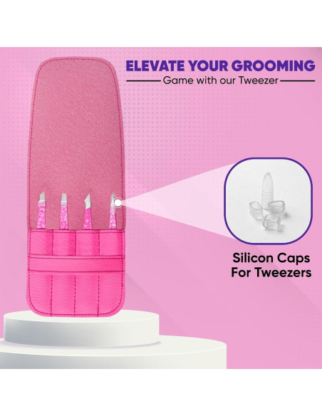 Juego de Pinzas 4 en 1 ASHNUR Beauty Acero Inoxidable Rosa