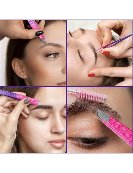 Juego de Pinzas 4 en 1 ASHNUR Beauty Acero Inoxidable Rosa
