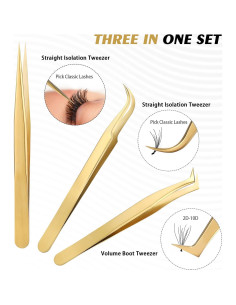 Juego de Pinzas de Pestañas Etercycle - 3 Pinzas de Acero Inoxidable 2