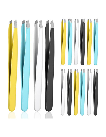 Juego de 16 Pinzas de Cejas de Acero Inoxidable SynHHergyx