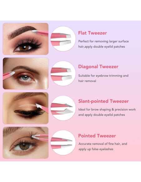 Juego de Pinzas de Precisión ZLDZ 8 Piezas Rosa Acero Inoxidable