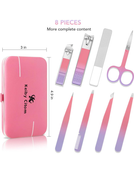 Juego de Pinzas de Precisión ZLDZ 8 Piezas Rosa Acero Inoxidable