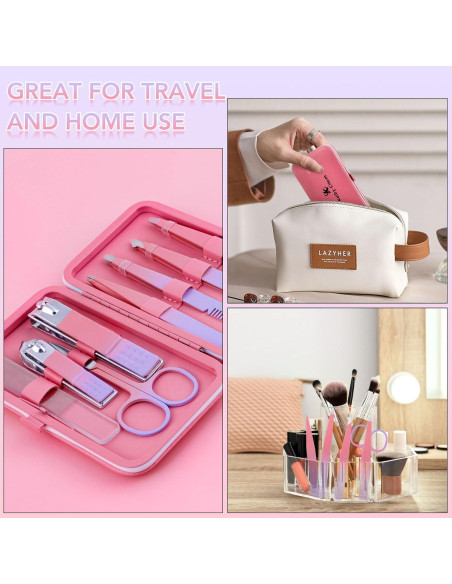 Juego de Pinzas de Precisión ZLDZ 8 Piezas Rosa Acero Inoxidable