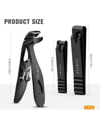 Set de Cortauñas FERYES 3 Piezas para Uñas Gruesas y Difíciles