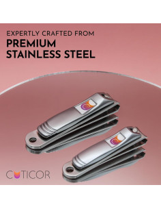 CUTICOR Juego de Cortauñas de Acero Inoxidable - 2 Piezas Compactas para Manos y Pies con Estuche de Viaje 2