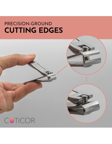 CUTICOR Juego de Cortauñas de Acero Inoxidable - 2 Piezas Compactas para Manos y Pies con Estuche de Viaje