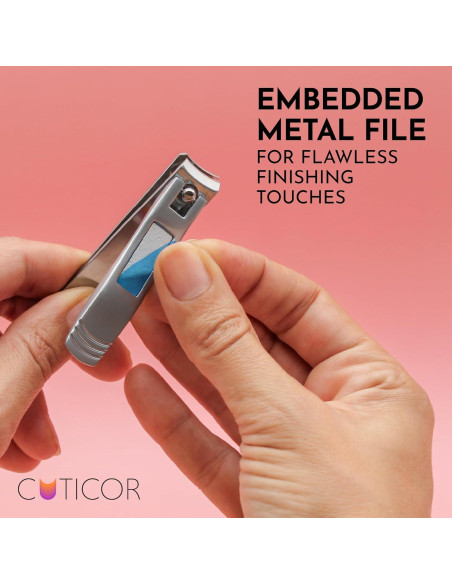 CUTICOR Juego de Cortauñas de Acero Inoxidable - 2 Piezas Compactas para Manos y Pies con Estuche de Viaje