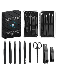 Juego de Pinzas y Cortauñas Adulahi 9 Piezas Estuche Cuero