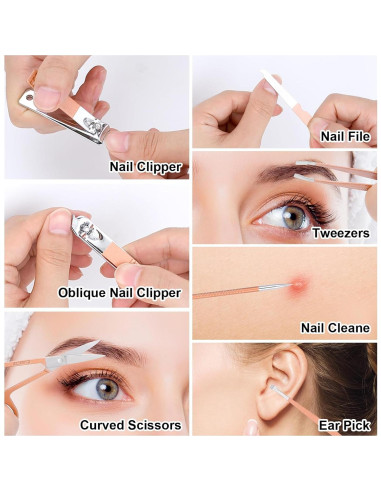 Juego de Manicura HOLD-U-DREAM 7 en 1 Acero Inoxidable Oro Rosa