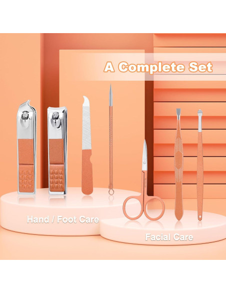 Juego de Manicura HOLD-U-DREAM 7 en 1 Acero Inoxidable Oro Rosa