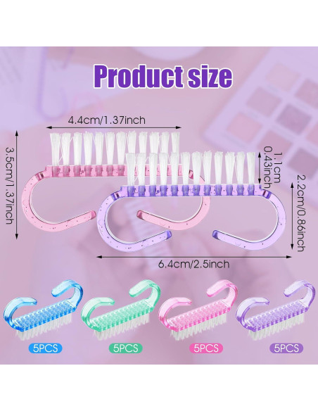 20 Piezas Cepillo de Limpieza de Uñas Nylon Ergonomico