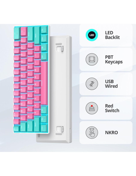 Teclado Mecánico Compacto FS SHOP 61 Teclas LED PBT Rojo